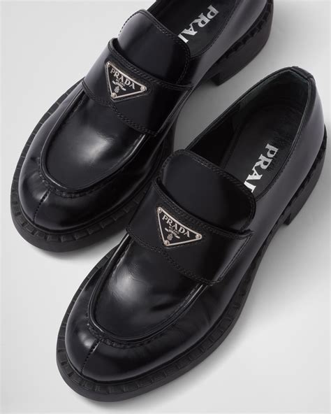 prada chocolate brushed leather loafers|Prada chocolate leather loafers.